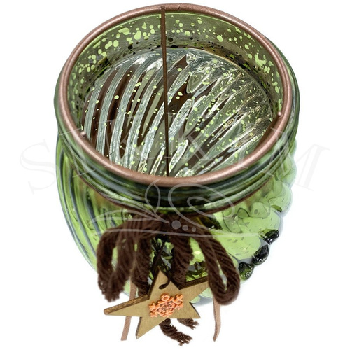 Lampion szklany `Green Christmas`